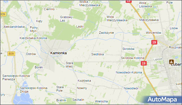 mapa Siedliska gmina Kamionka, Siedliska gmina Kamionka na mapie Targeo
