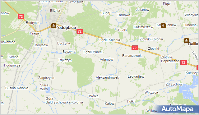 mapa Adamów gmina Poddębice, Adamów gmina Poddębice na mapie Targeo