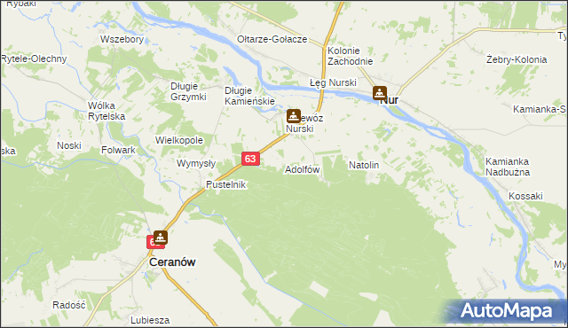 mapa Adolfów gmina Ceranów, Adolfów gmina Ceranów na mapie Targeo