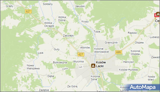 mapa Albinów gmina Kosów Lacki, Albinów gmina Kosów Lacki na mapie Targeo