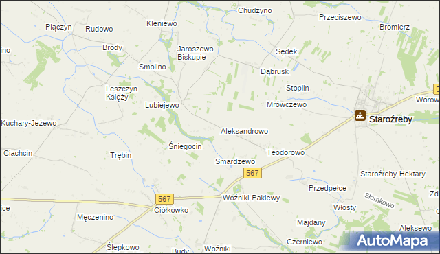 mapa Aleksandrowo gmina Staroźreby, Aleksandrowo gmina Staroźreby na mapie Targeo