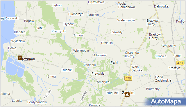 mapa Alfonsów gmina Zadzim, Alfonsów gmina Zadzim na mapie Targeo