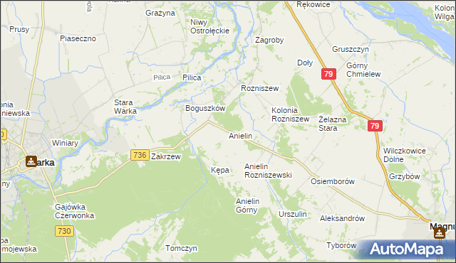 mapa Anielin gmina Magnuszew, Anielin gmina Magnuszew na mapie Targeo