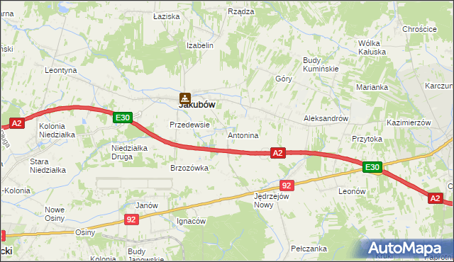 mapa Antonina gmina Jakubów, Antonina gmina Jakubów na mapie Targeo