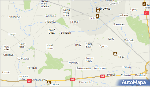 mapa Baby gmina Dąbrowice, Baby gmina Dąbrowice na mapie Targeo