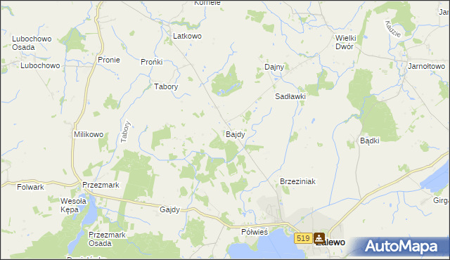 mapa Bajdy gmina Zalewo, Bajdy gmina Zalewo na mapie Targeo