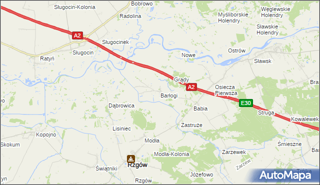 mapa Barłogi gmina Rzgów, Barłogi gmina Rzgów na mapie Targeo
