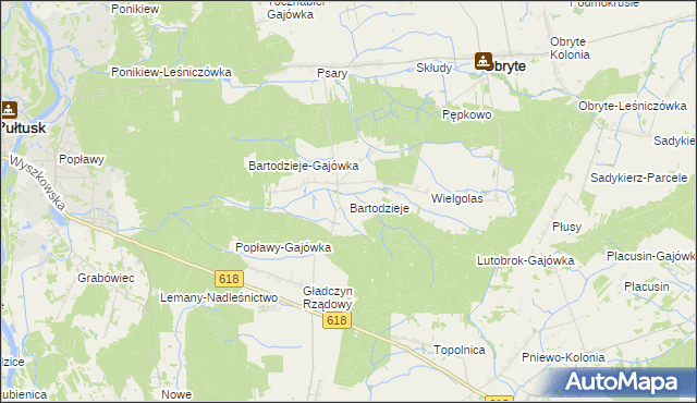 mapa Bartodzieje gmina Obryte, Bartodzieje gmina Obryte na mapie Targeo