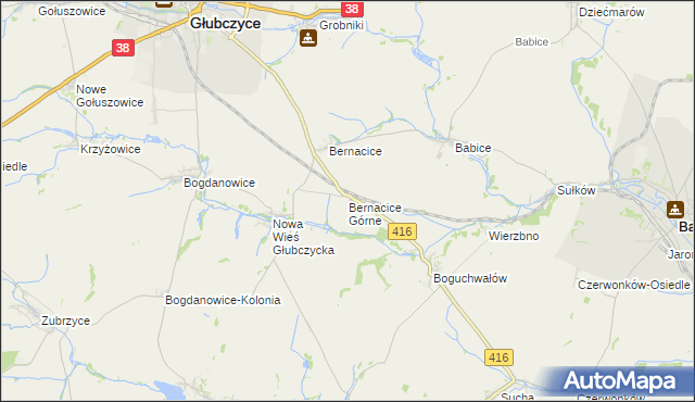 mapa Bernacice Górne, Bernacice Górne na mapie Targeo