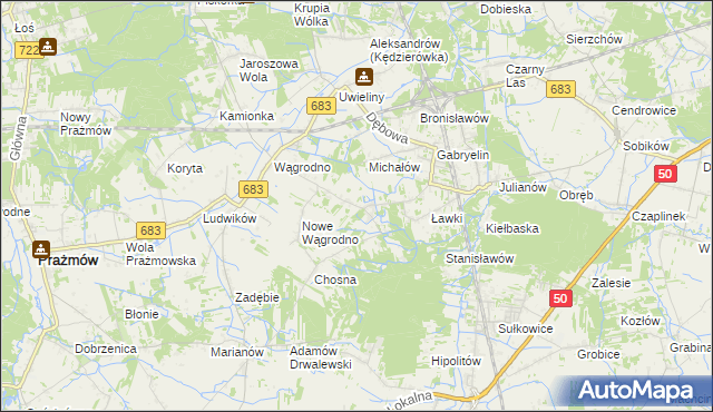 mapa Biały Ług gmina Prażmów, Biały Ług gmina Prażmów na mapie Targeo