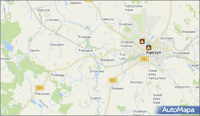 mapa Biedaszki gmina Kętrzyn, Biedaszki gmina Kętrzyn na mapie Targeo