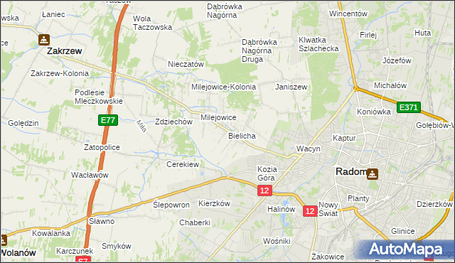mapa Bielicha, Bielicha na mapie Targeo