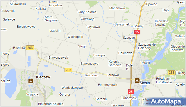 mapa Biskupie gmina Ślesin, Biskupie gmina Ślesin na mapie Targeo