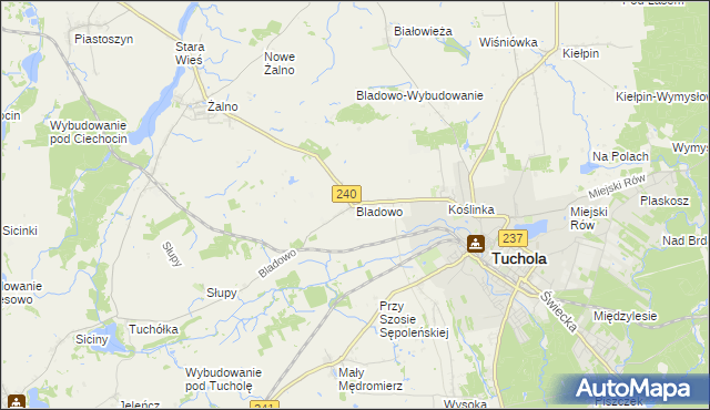 mapa Bladowo gmina Tuchola, Bladowo gmina Tuchola na mapie Targeo