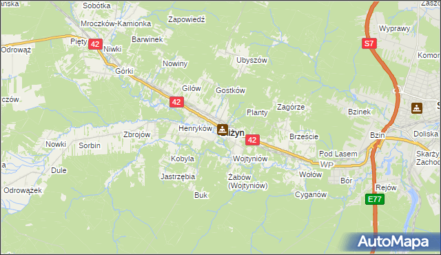 mapa Bliżyn, Bliżyn na mapie Targeo