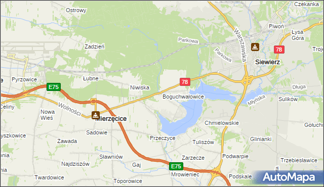 mapa Boguchwałowice, Boguchwałowice na mapie Targeo