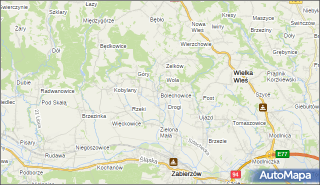 mapa Bolechowice gmina Zabierzów, Bolechowice gmina Zabierzów na mapie Targeo
