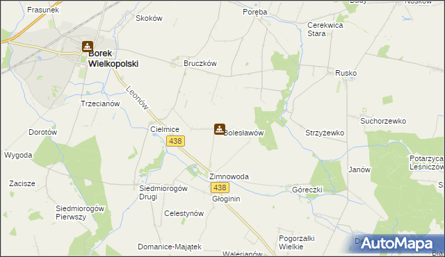 mapa Bolesławów gmina Borek Wielkopolski, Bolesławów gmina Borek Wielkopolski na mapie Targeo