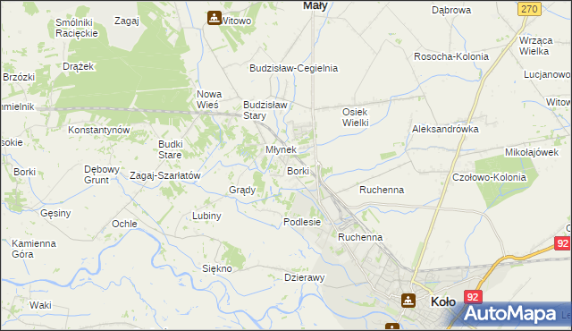 mapa Borki gmina Koło, Borki gmina Koło na mapie Targeo