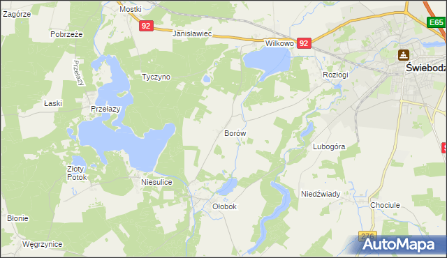 mapa Borów gmina Świebodzin, Borów gmina Świebodzin na mapie Targeo