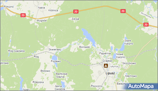mapa Borowiec gmina Lipusz, Borowiec gmina Lipusz na mapie Targeo