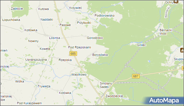 mapa Borysówka gmina Hajnówka, Borysówka gmina Hajnówka na mapie Targeo
