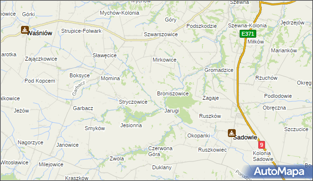 mapa Broniszowice gmina Bodzechów, Broniszowice gmina Bodzechów na mapie Targeo