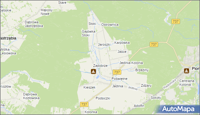 mapa Brzezinki gmina Pionki, Brzezinki gmina Pionki na mapie Targeo