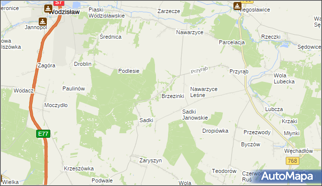 mapa Brzezinki gmina Wodzisław, Brzezinki gmina Wodzisław na mapie Targeo