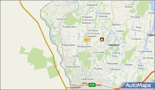 mapa Brzezówka gmina Hażlach, Brzezówka gmina Hażlach na mapie Targeo