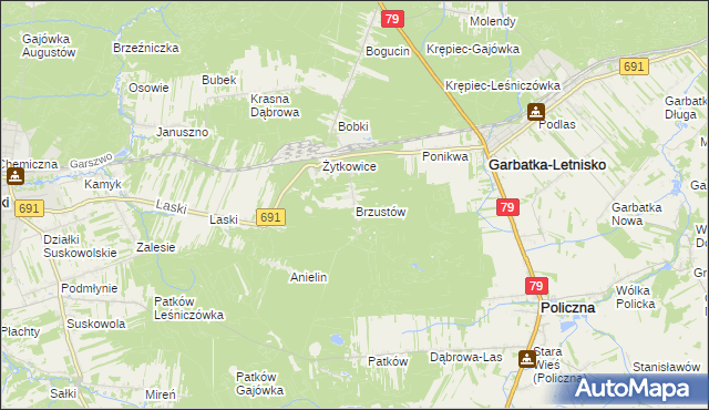 mapa Brzustów gmina Garbatka-Letnisko, Brzustów gmina Garbatka-Letnisko na mapie Targeo