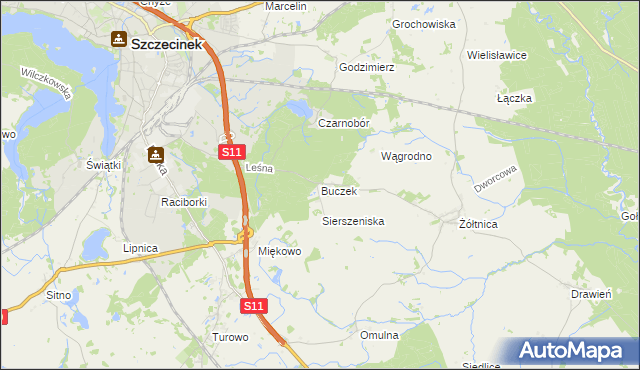 mapa Buczek gmina Szczecinek, Buczek gmina Szczecinek na mapie Targeo
