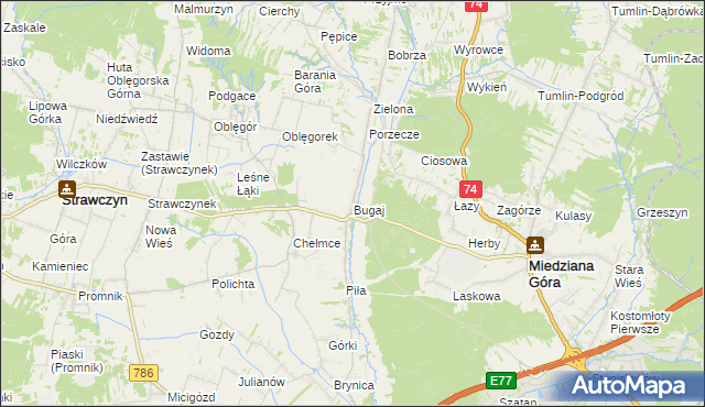 mapa Bugaj gmina Strawczyn, Bugaj gmina Strawczyn na mapie Targeo