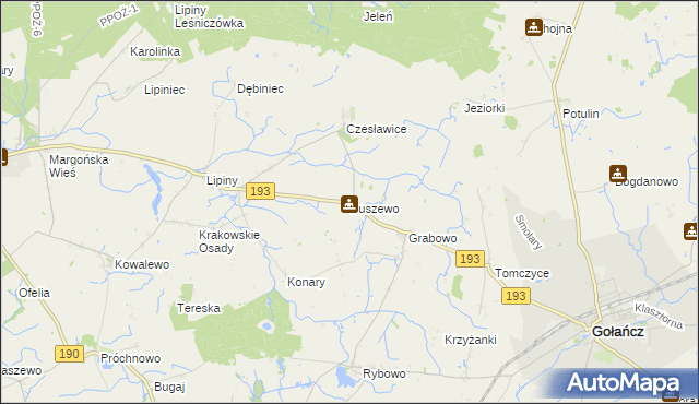 mapa Buszewo gmina Gołańcz, Buszewo gmina Gołańcz na mapie Targeo