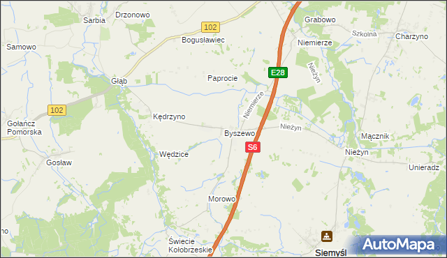 mapa Byszewo gmina Siemyśl, Byszewo gmina Siemyśl na mapie Targeo