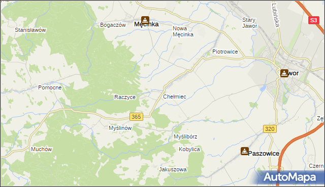 mapa Chełmiec gmina Męcinka, Chełmiec gmina Męcinka na mapie Targeo