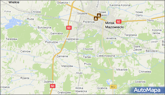 mapa Chochół gmina Mińsk Mazowiecki, Chochół gmina Mińsk Mazowiecki na mapie Targeo