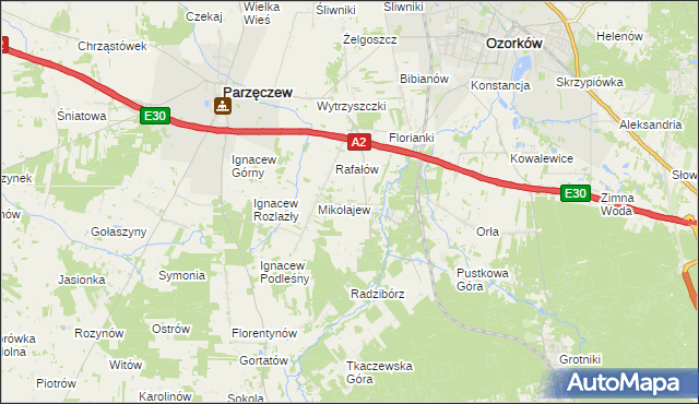 mapa Chociszew gmina Parzęczew, Chociszew gmina Parzęczew na mapie Targeo