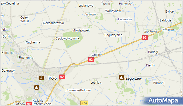 mapa Chojny gmina Koło, Chojny gmina Koło na mapie Targeo