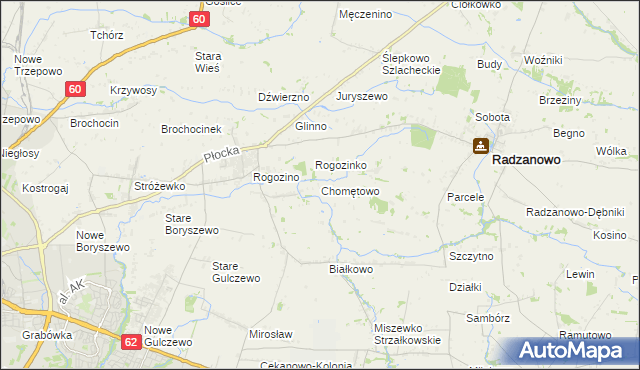 mapa Chomętowo gmina Radzanowo, Chomętowo gmina Radzanowo na mapie Targeo