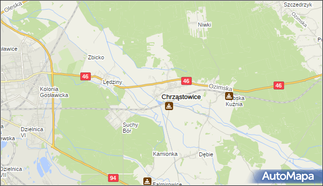 mapa Chrząstowice powiat opolski, Chrząstowice powiat opolski na mapie Targeo