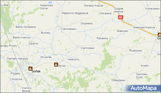 mapa Ciemniewo gmina Sońsk, Ciemniewo gmina Sońsk na mapie Targeo