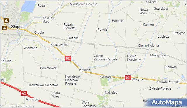 mapa Cienin Zaborny-Parcele, Cienin Zaborny-Parcele na mapie Targeo
