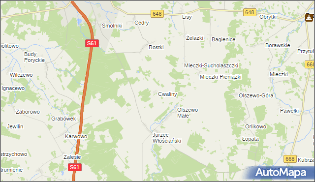 mapa Cwaliny gmina Stawiski, Cwaliny gmina Stawiski na mapie Targeo