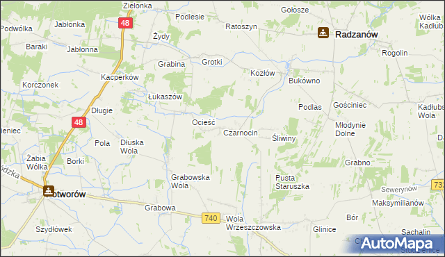 mapa Czarnocin gmina Radzanów, Czarnocin gmina Radzanów na mapie Targeo