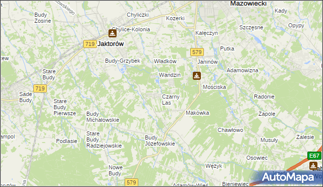 mapa Czarny Las gmina Grodzisk Mazowiecki, Czarny Las gmina Grodzisk Mazowiecki na mapie Targeo