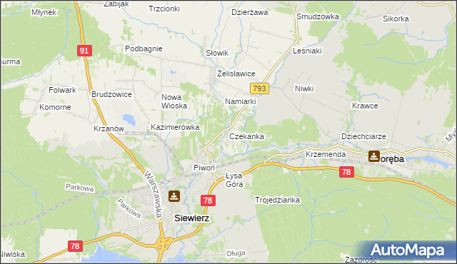 mapa Czekanka, Czekanka na mapie Targeo