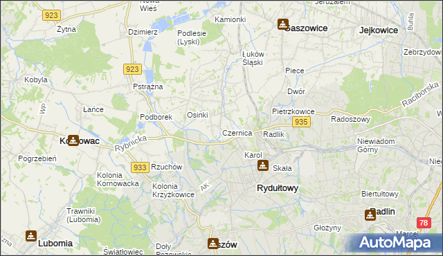 mapa Czernica gmina Gaszowice, Czernica gmina Gaszowice na mapie Targeo