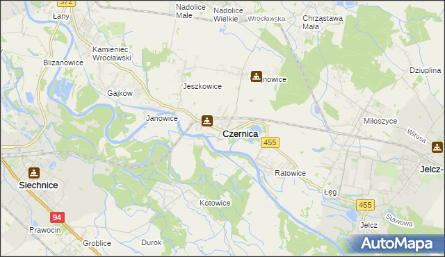 mapa Czernica powiat wrocławski, Czernica powiat wrocławski na mapie Targeo
