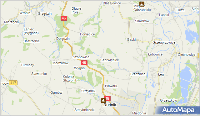 mapa Czerwięcice, Czerwięcice na mapie Targeo